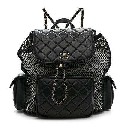Chanel Shiny Lambskin Mesh Quilted Large Cargo Duma Drawstring Backpack Black 1 of 12