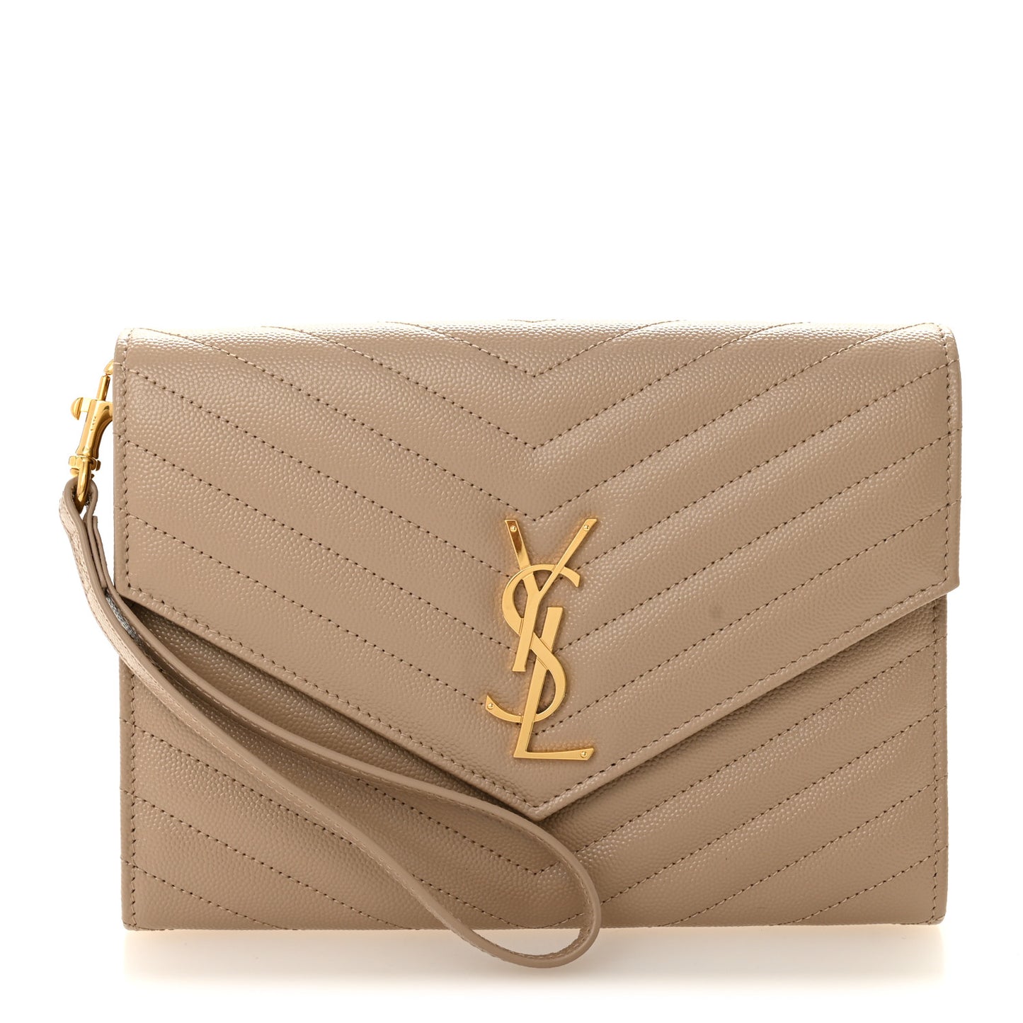 Grain De Poudre Matelasse Chevron Monogram Envelope Clutch Dark Beige