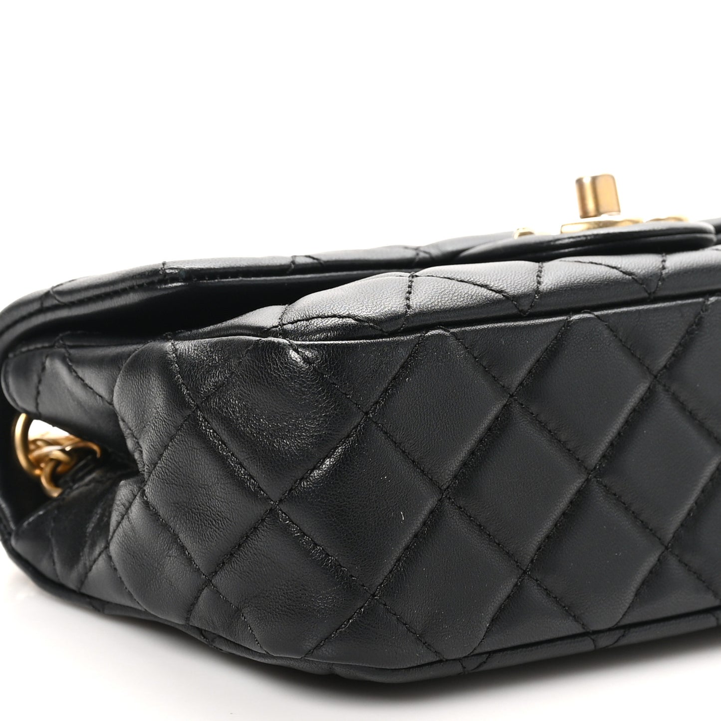 Lambskin Resin Quilted Mini Rectangular Pearl Samba Flap Black