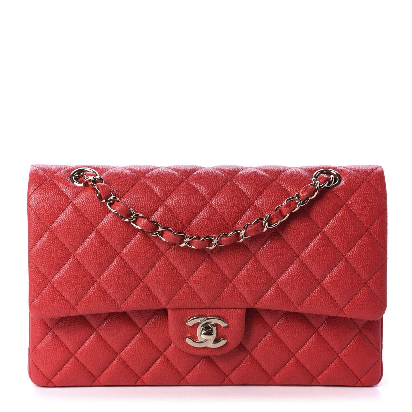 Caviar Quilted Medium Double Flap Red