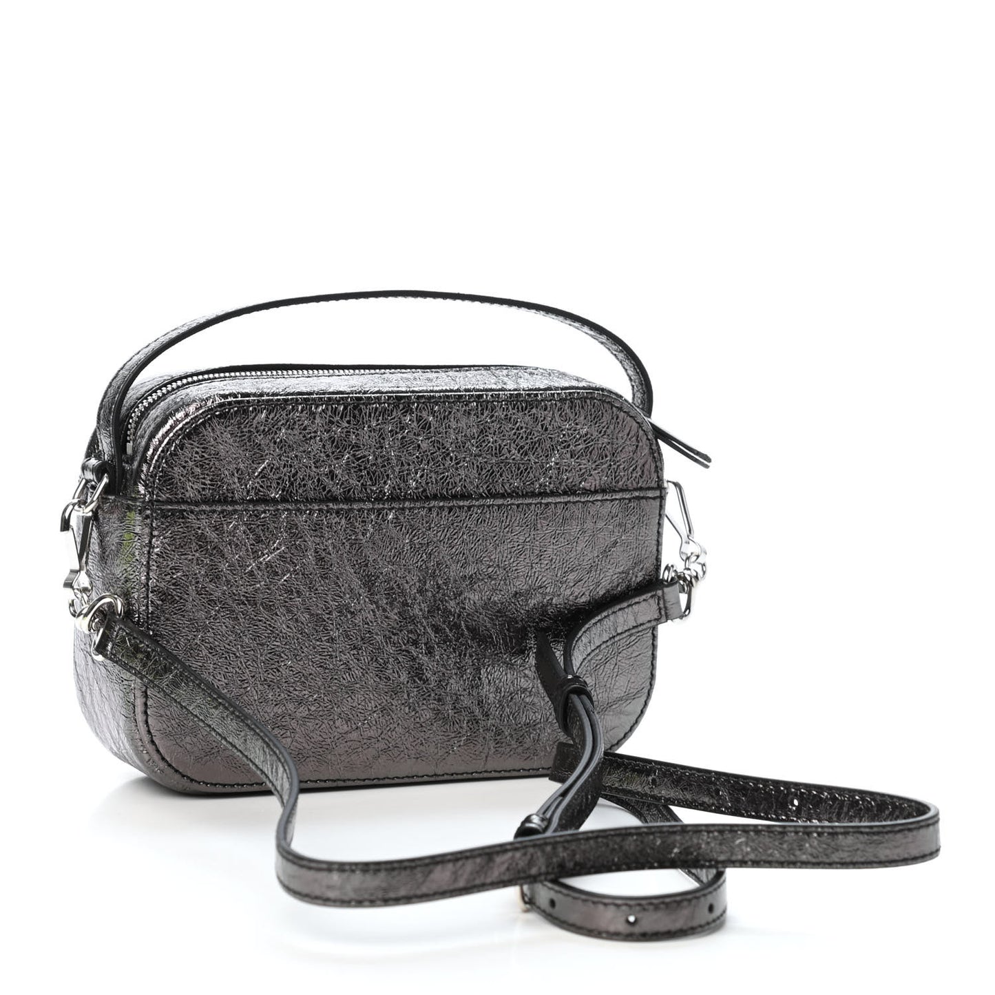 Metallic Textured Calfskin XS Everyday Camera Bag with Handle Black