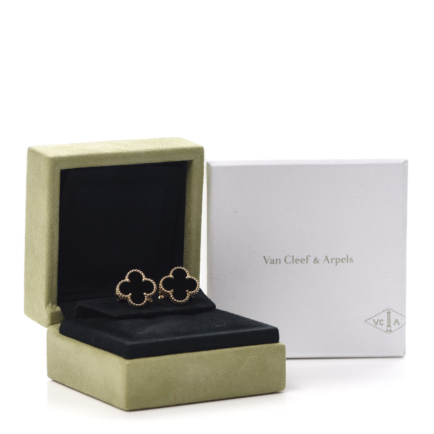 Van Cleef & Arpels 18K Yellow Gold Black Onyx Vintage Alhambra Earrings 5 of 5