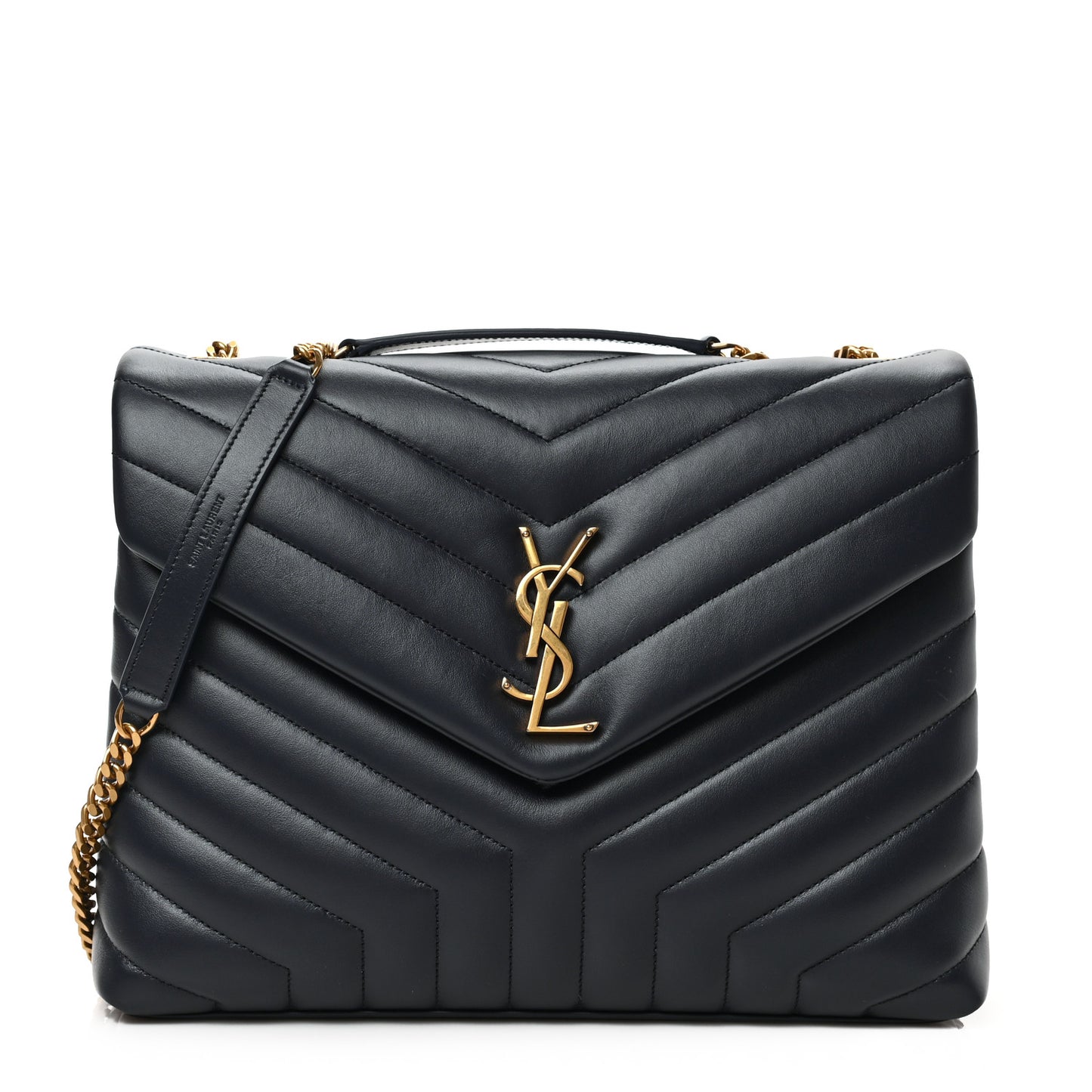 Calfskin Y Quilted Monogram Medium Loulou Chain Satchel Black
