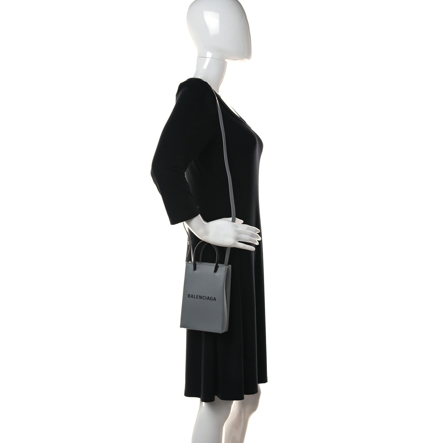 Balenciaga Squared Calfskin Logo Shopping Phone Holder Bag Balenciaga Grey 2 of 7