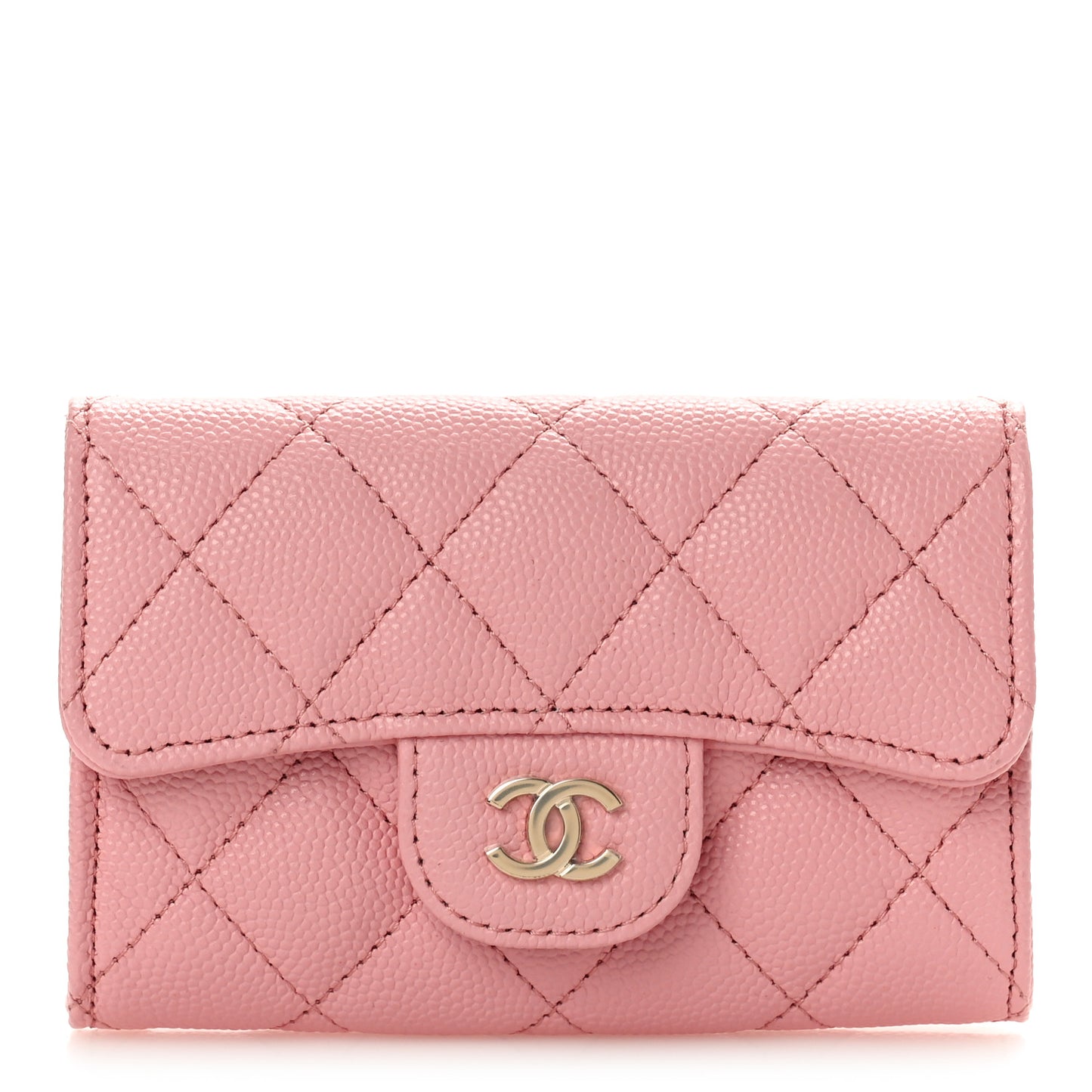 Caviar Quilted Flap Card Holder Wallet Light Pink