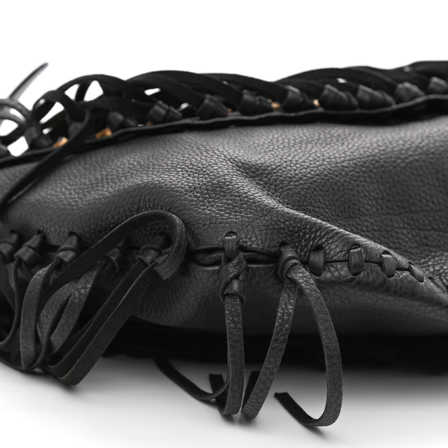 Grained Calfskin C-Rockee Fringe Hobo Black