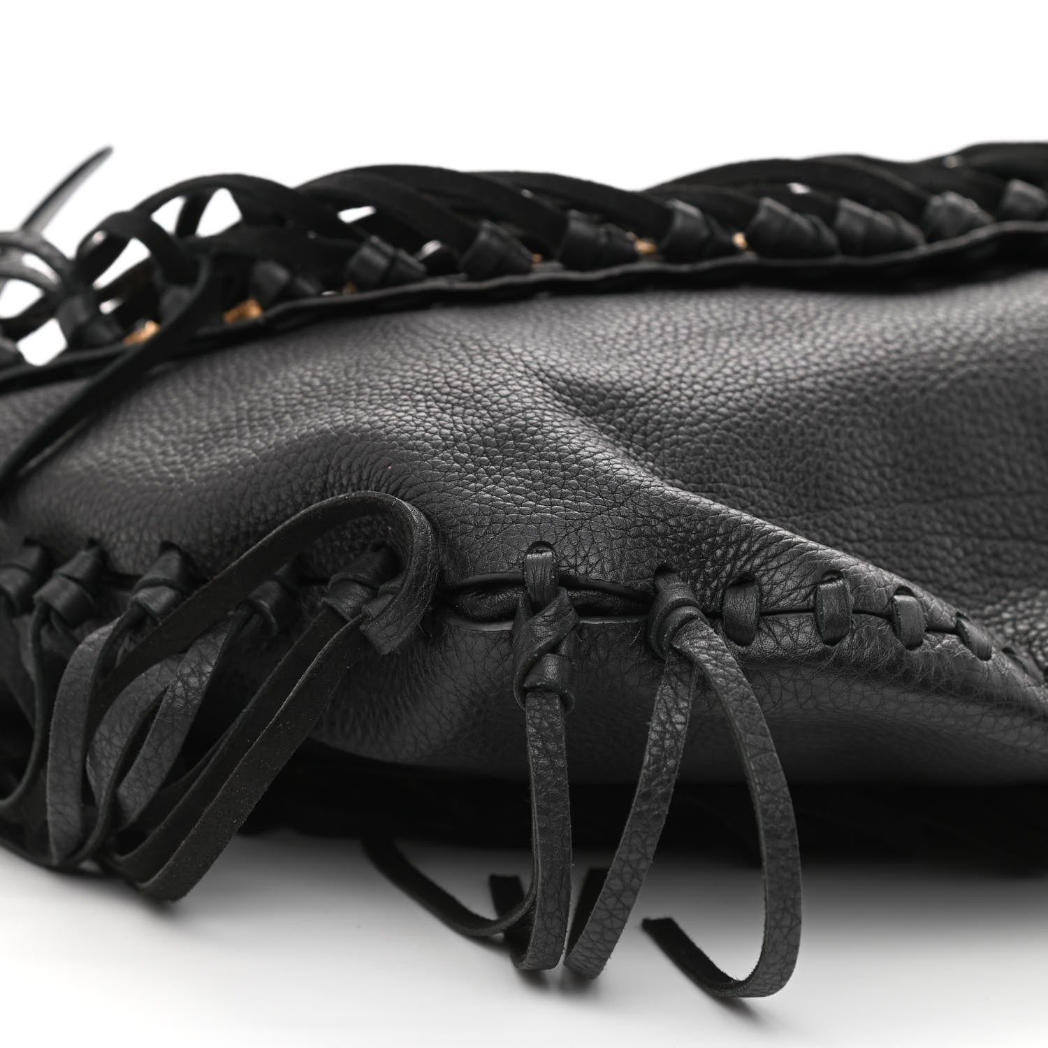 Valentino Garavani Grained Calfskin C-Rockee Fringe Hobo Black 9 of 10