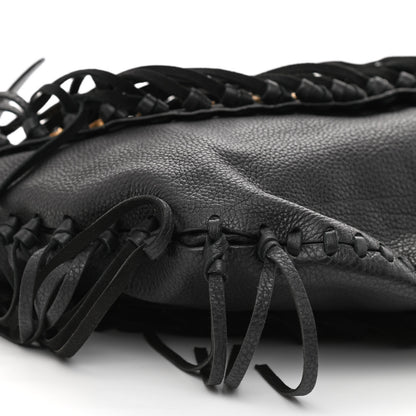 Valentino Garavani Grained Calfskin C-Rockee Fringe Hobo Black 9 of 10