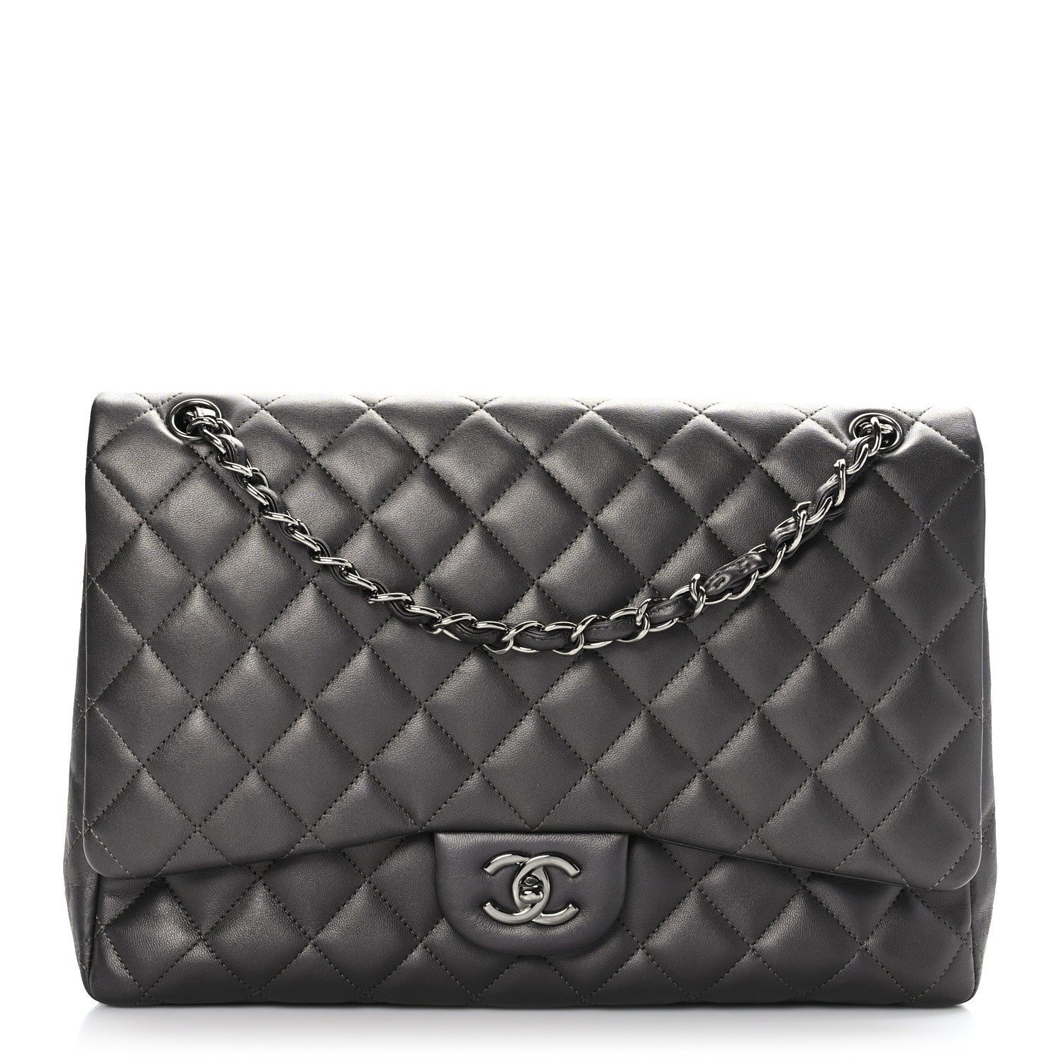 Chanel Metallic Lambskin Quilted Maxi Single Flap Grey 1 of 10