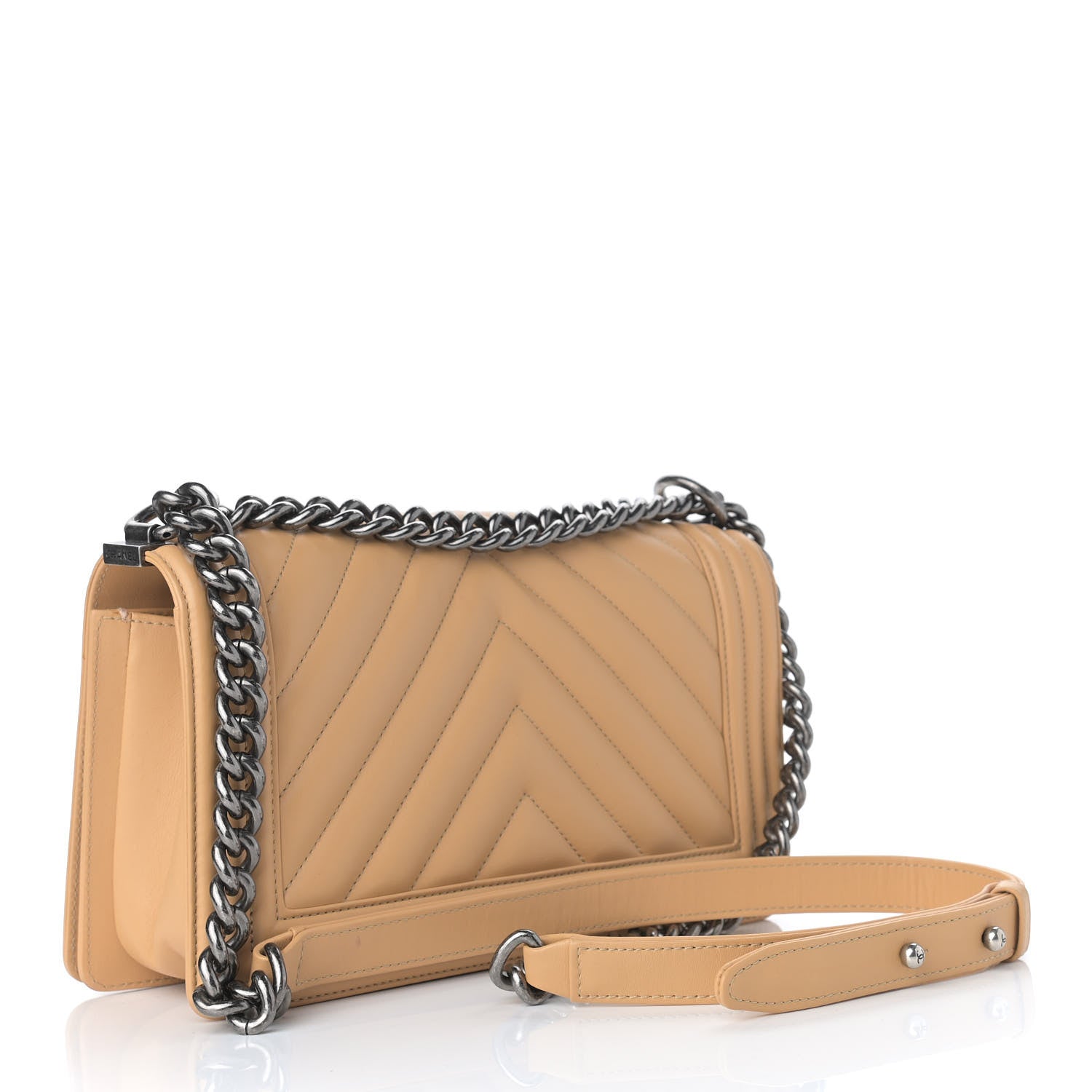 Chanel Calfskin Chevron Quilted Medium Boy Flap Beige 3 of 11