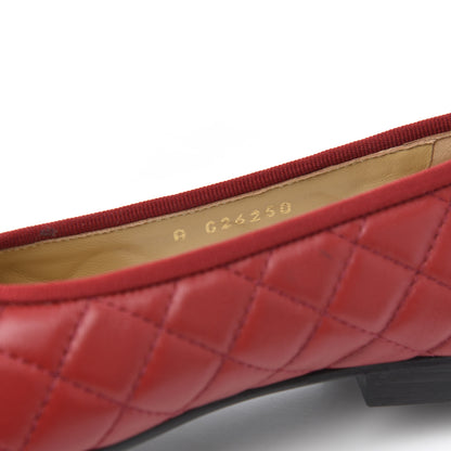 Chanel Lambskin Quilted CC Cap Toe Ballerina Flats 36.5 Red 9 of 16