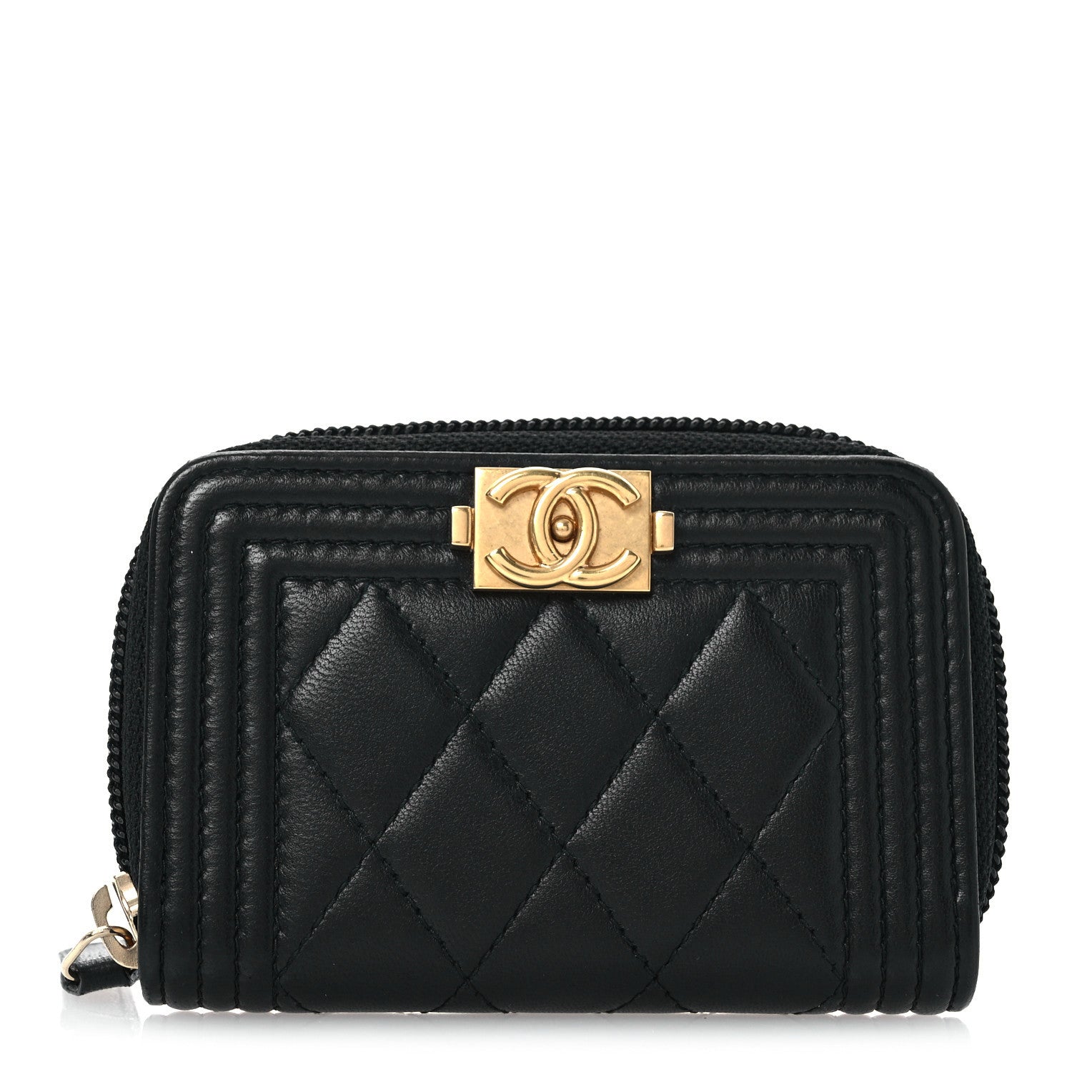 Chanel Lambskin Quilted Zip Around Boy Coin Purse Wallet Black 1 of 7