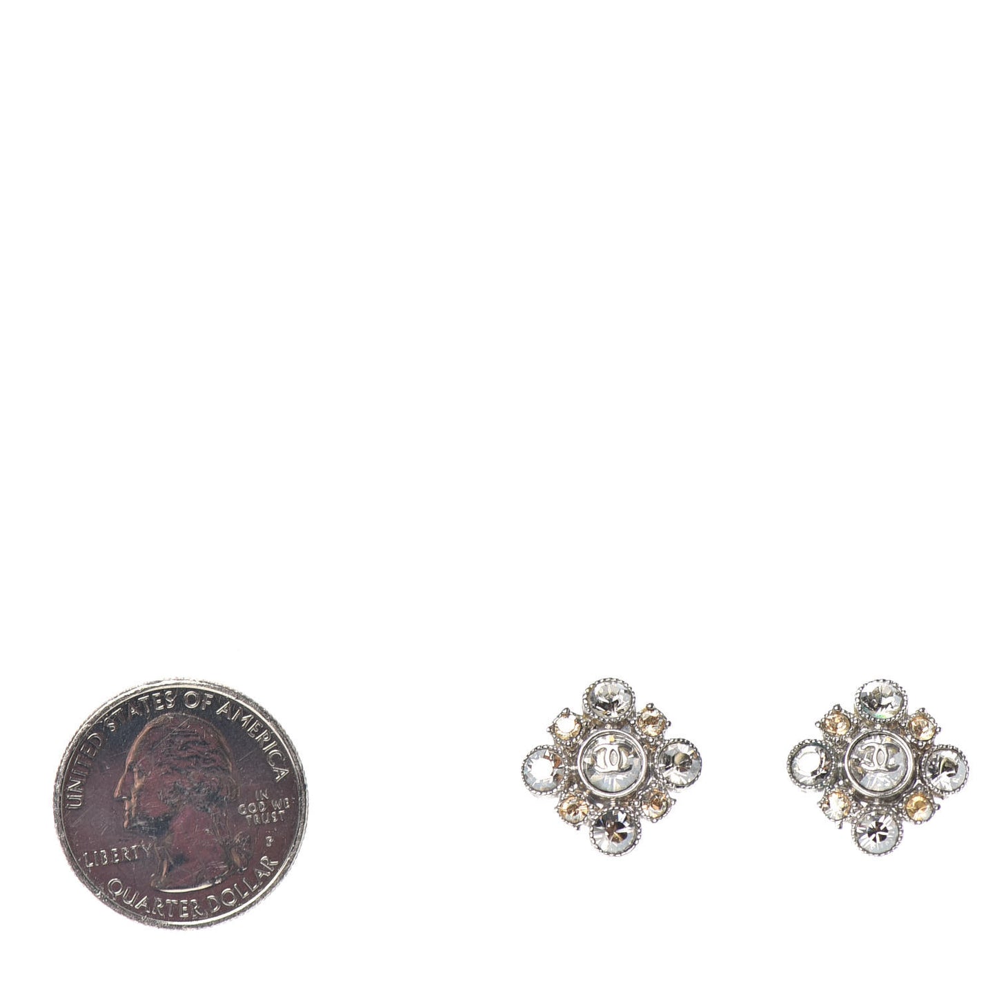 Crystal CC Flower Earrings Silver