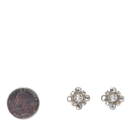 Chanel Crystal CC Flower Earrings Silver 2 of 4