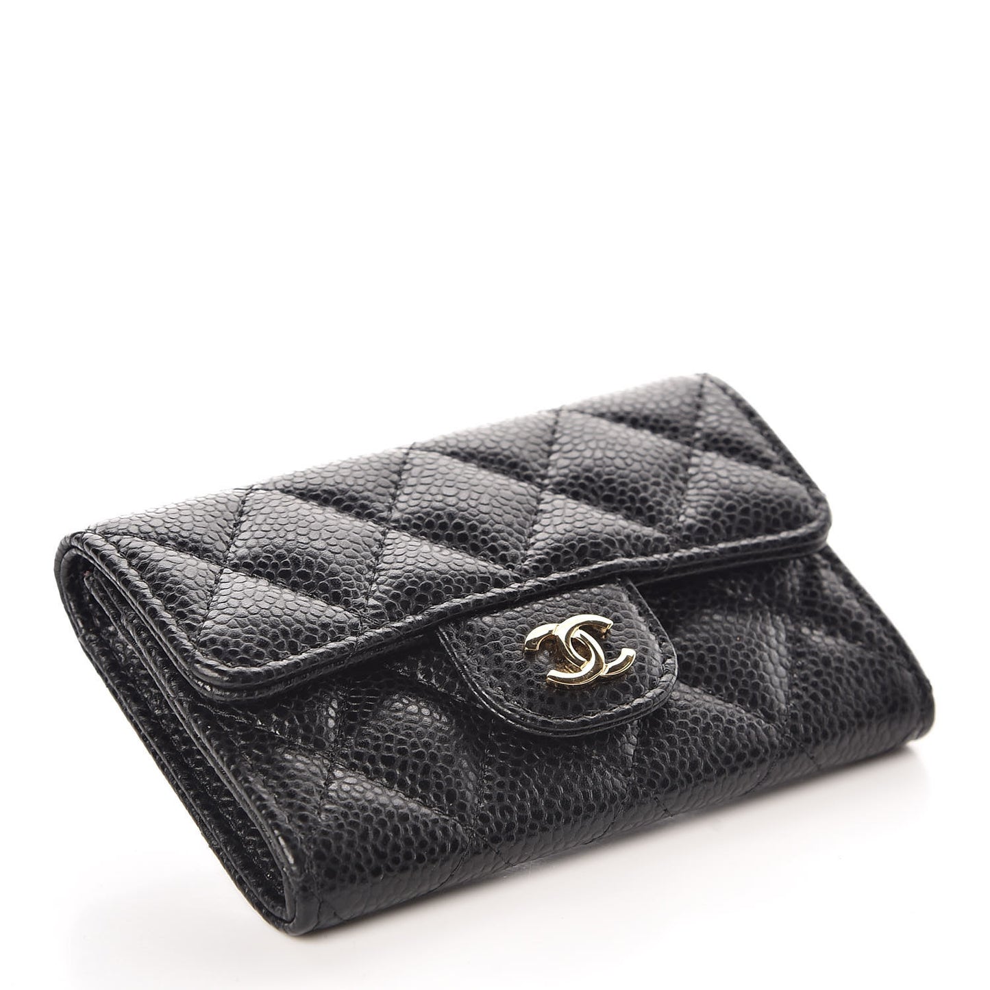 Caviar Quilted Flap Card Holder Black