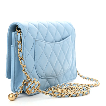 Chanel Lambskin Quilted CC Pearl Crush Wallet on Chain WOC Light Blue 3 of 13