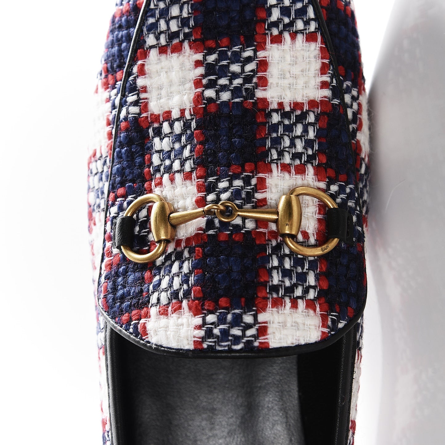 Vintage Tweed Check Horsebit Womens Jordaan Loafers 35.5 White Hibiscus Red Marine