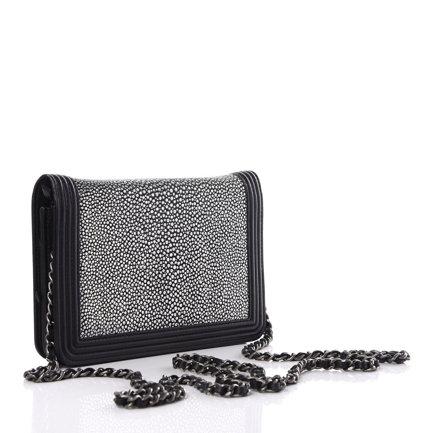 Galuchat Stingray Lambskin Boy Wallet On Chain WOC Black