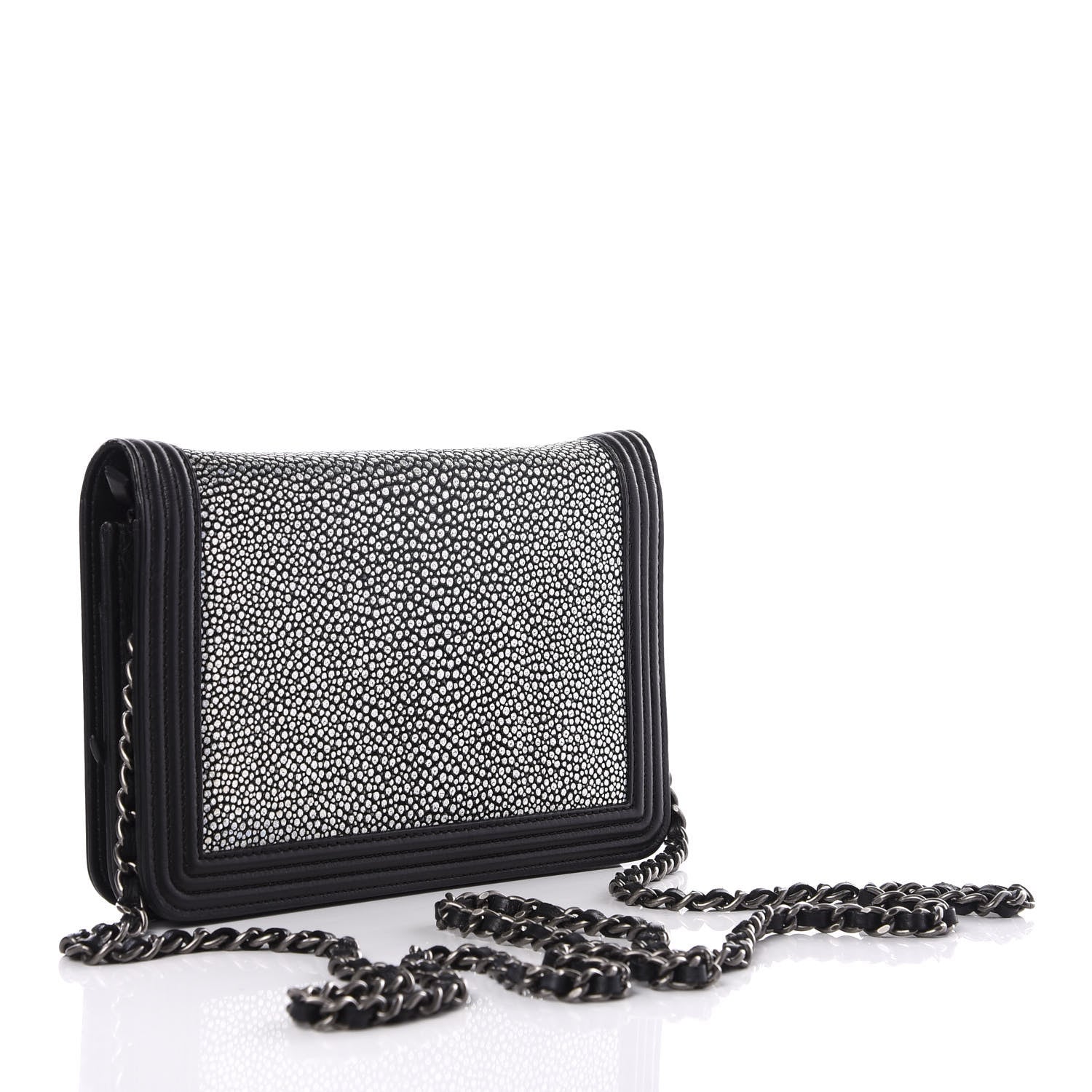 Chanel Galuchat Stingray Lambskin Boy Wallet On Chain WOC Black 2 of 10