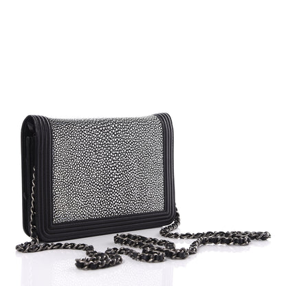 Chanel Galuchat Stingray Lambskin Boy Wallet On Chain WOC Black 2 of 10