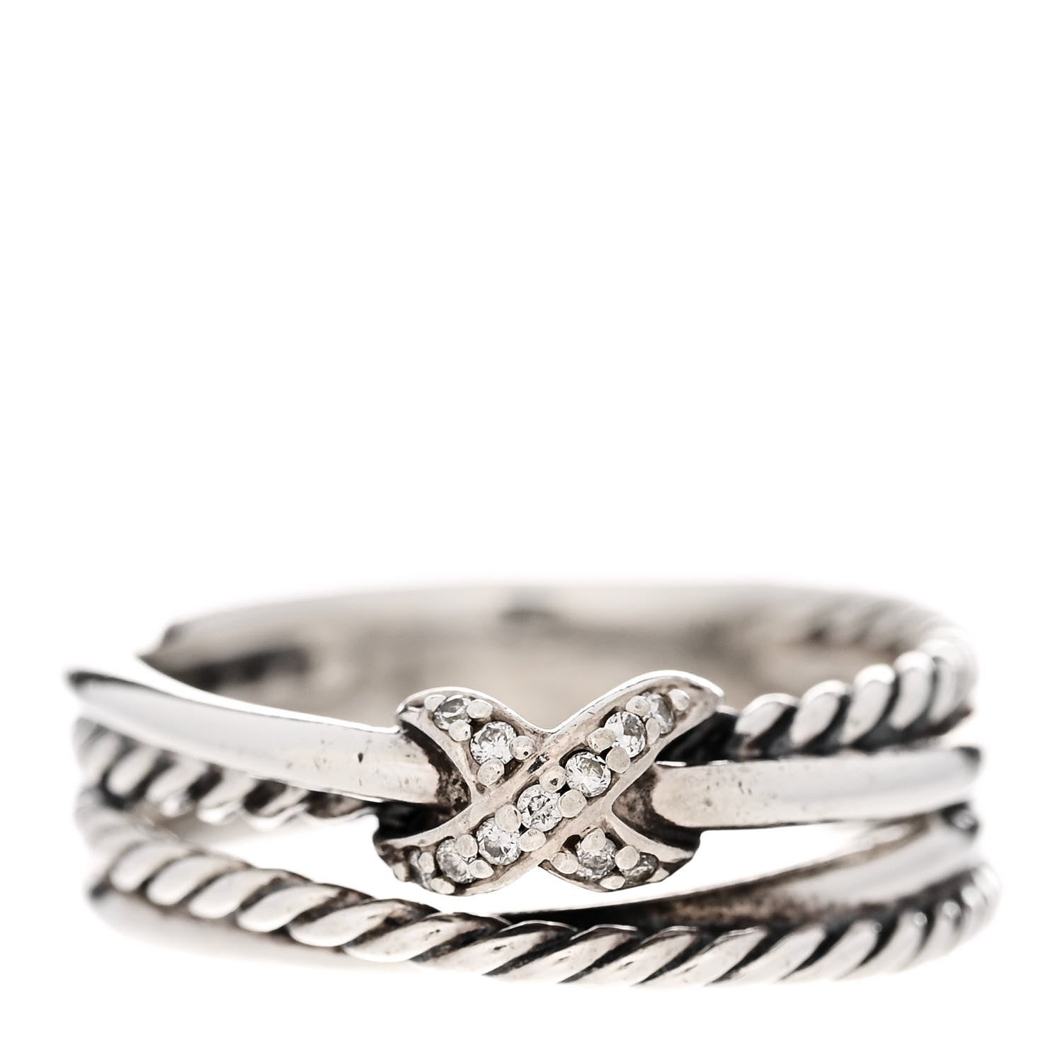 David Yurman Sterling Silver Diamond X Crossover Ring 54 6.75 1 of 5