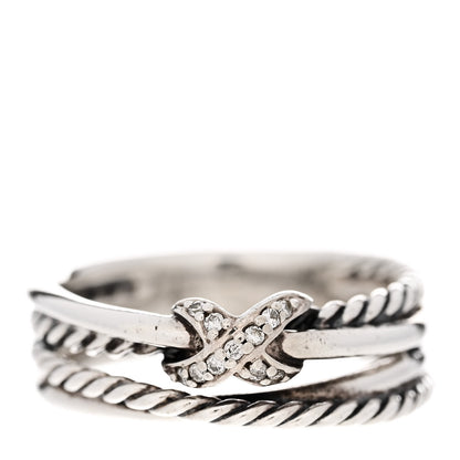 David Yurman Sterling Silver Diamond X Crossover Ring 54 6.75 1 of 5