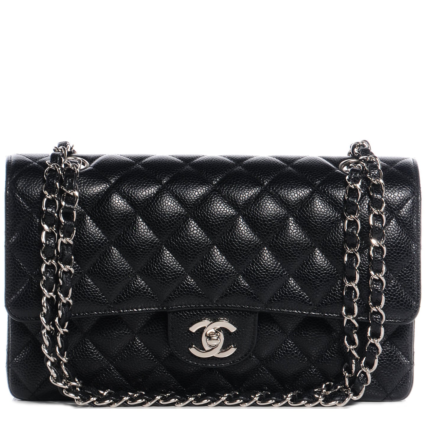Caviar Quilted Medium Double Flap Black