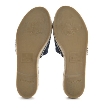 Gucci Denim Crystals GG Monogram Espadrille 20mm Slide Sandals 37.5 Denim 6 of 9