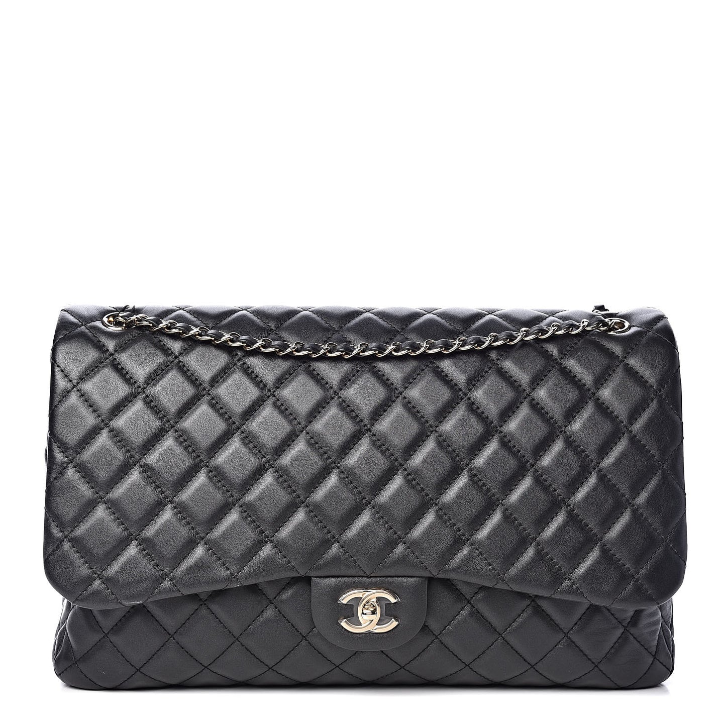 Calfskin Quilted Small XXL Travel Flap Bag Black