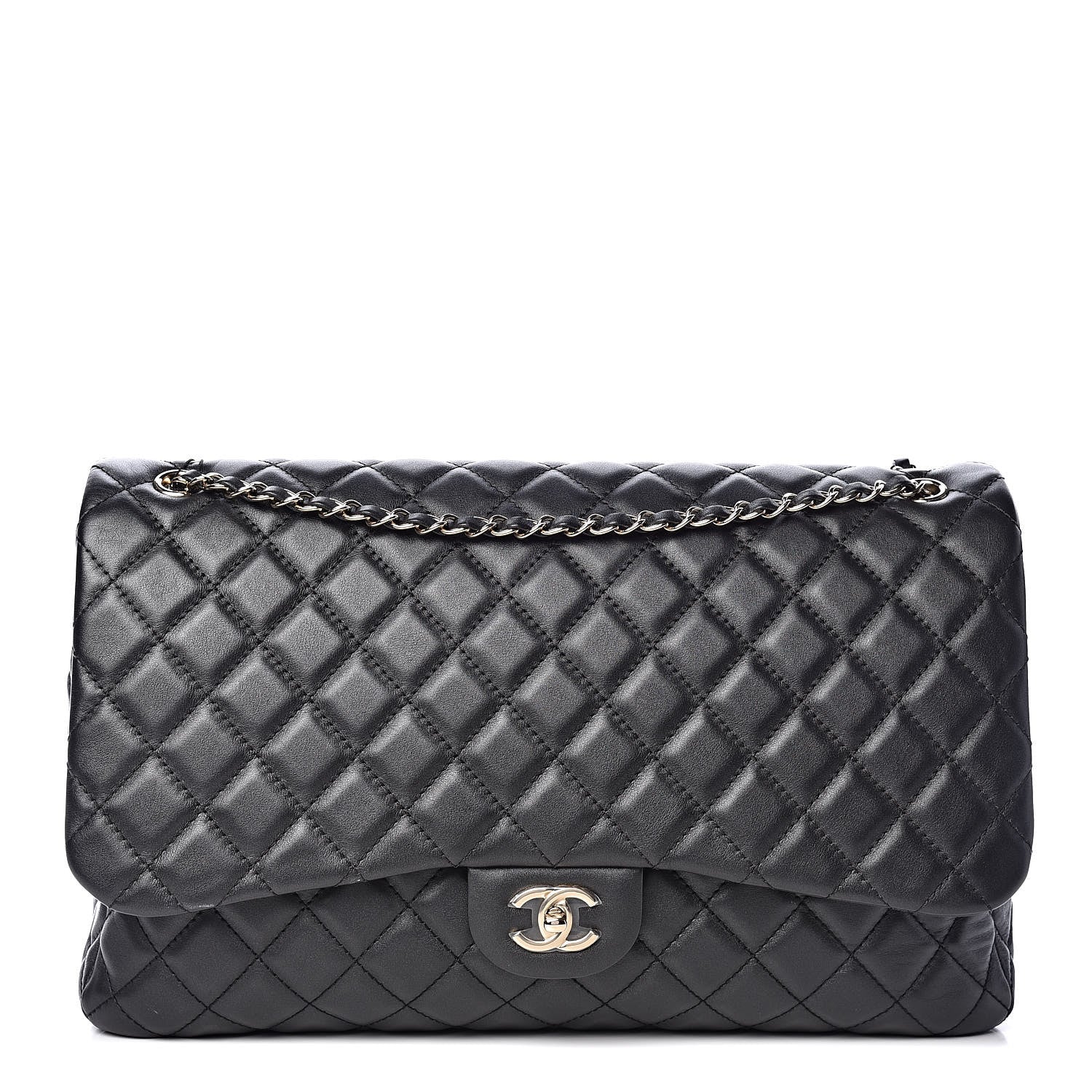 Chanel Metallized Calfskin Quilted Small XXL Travel Flap Bag Black 1 of 14