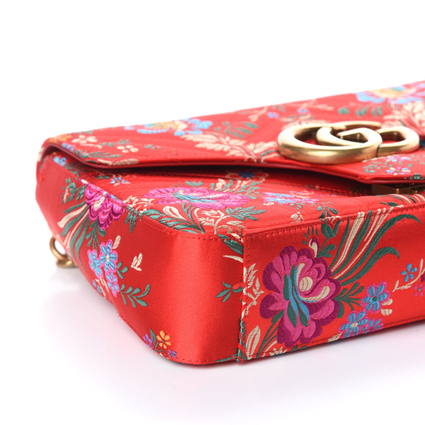 Jacquard Matelasse Floral Medium GG Marmont Shoulder Bag Red
