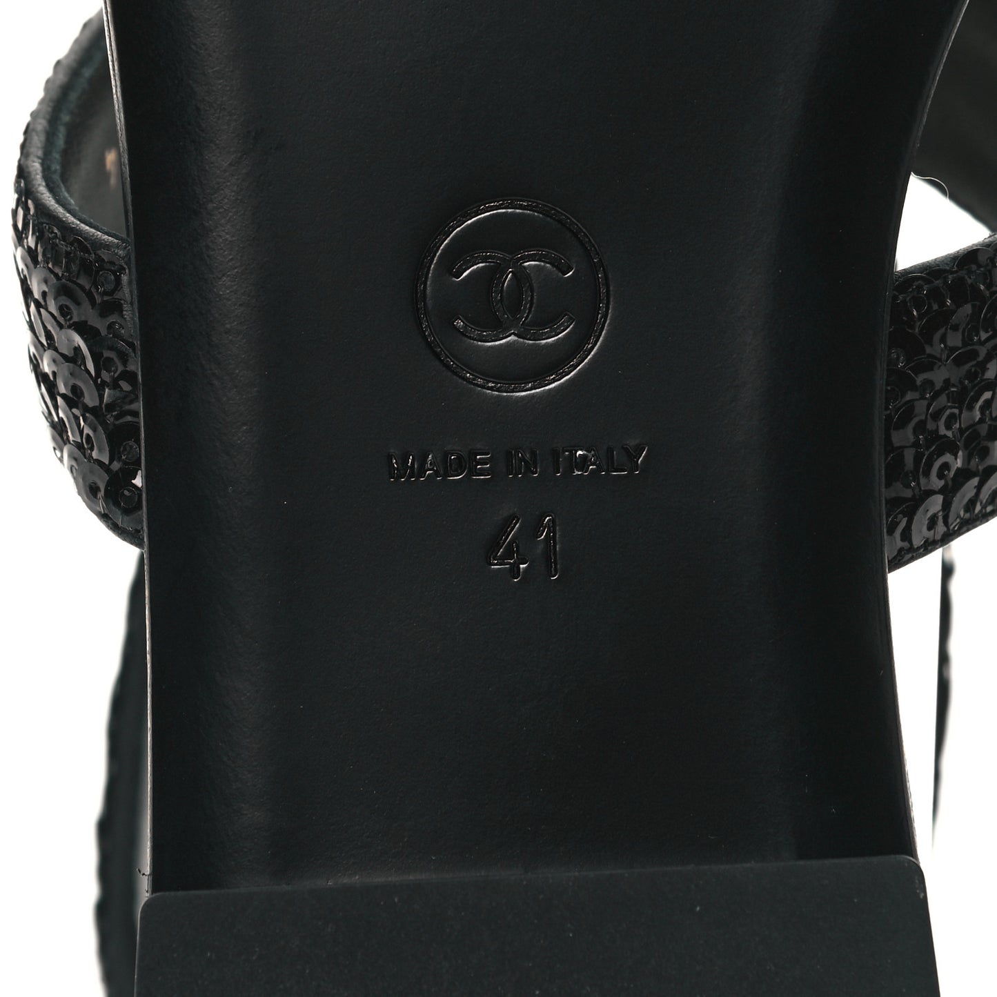 Lambskin Sequin Pearl CC Thong Sandals 41 Black