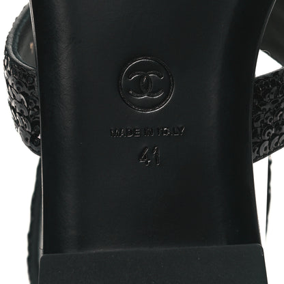 Chanel Lambskin Sequin Pearl CC Thong Sandals 41 Black 6 of 9