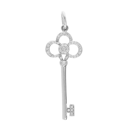 Tiffany 18K White Gold Diamond Crown Key Pendant 1 of 3