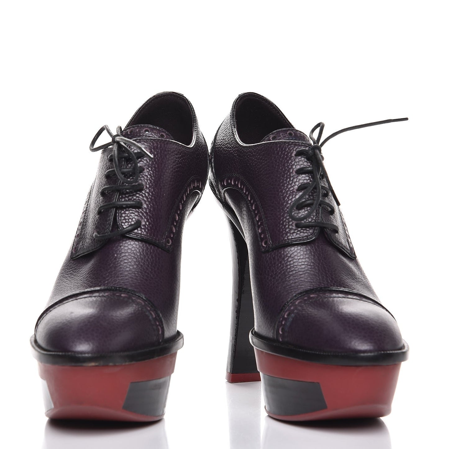 Grained Calfskin Platform Lace Up Pumps 38.5 Purple
