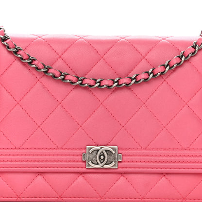 Chanel Lambskin Quilted Boy Wallet On Chain WOC Pink 9 of 14