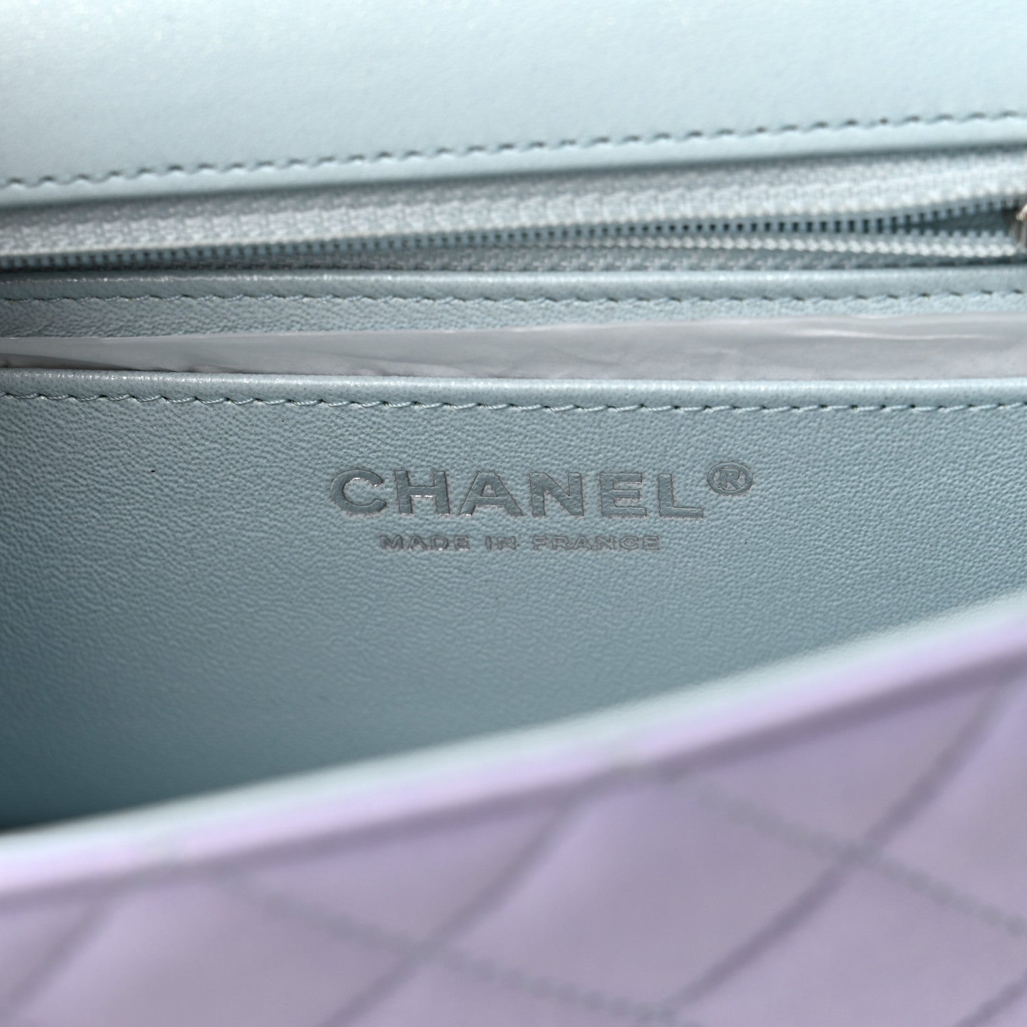 Chanel Perforated Lambskin Quilted Mini Rectangular Flap Light Blue Light Purple White 6 of 11