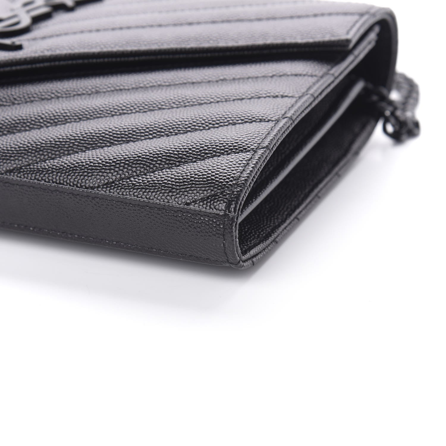 Saint Laurent Grain De Poudre Matelasse Chevron Monogram Chain Wallet Black 8 of 9