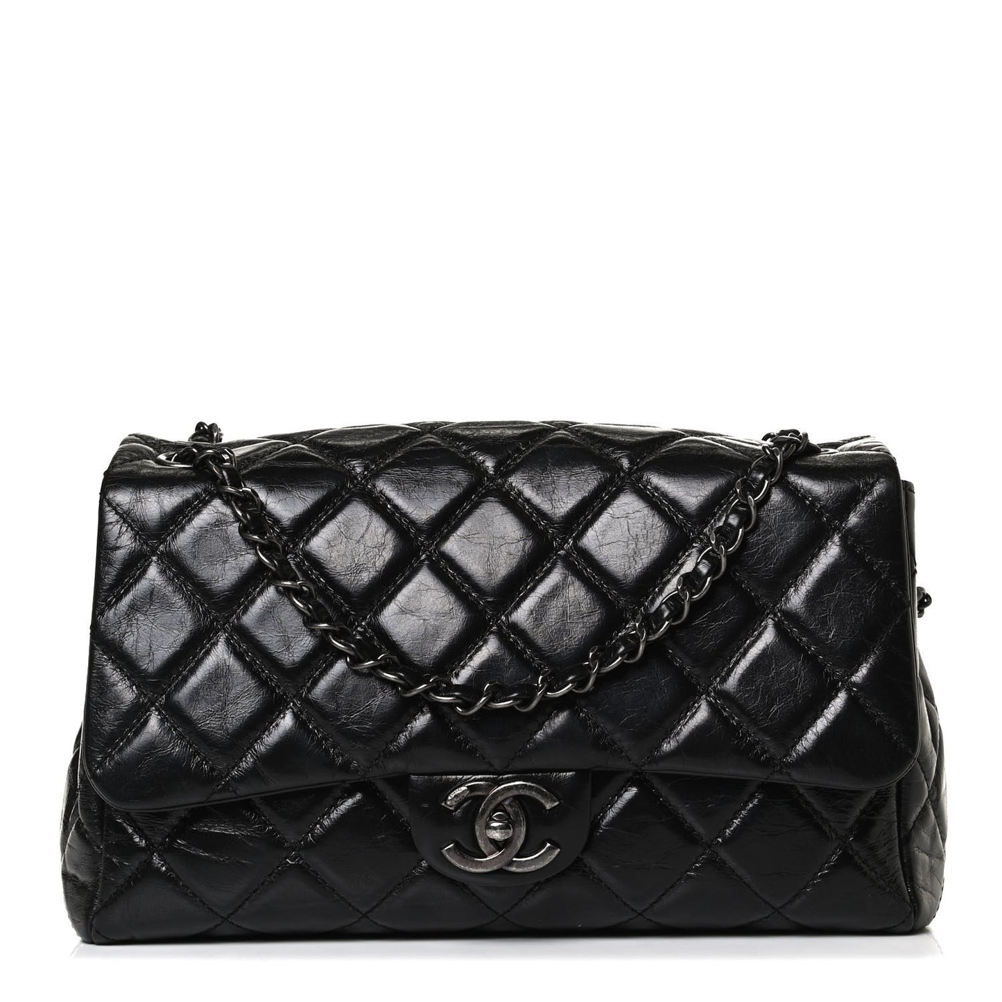 Glazed Calfskin Quilted Coco Soft Flap Black