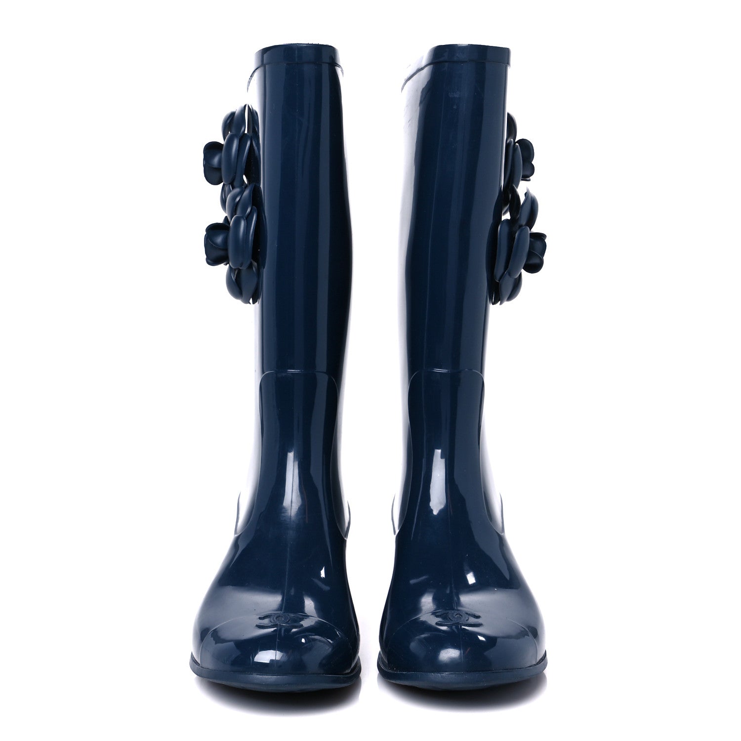 Chanel Rubber Camellia Rain Boots 37 Dark Blue 3 of 9