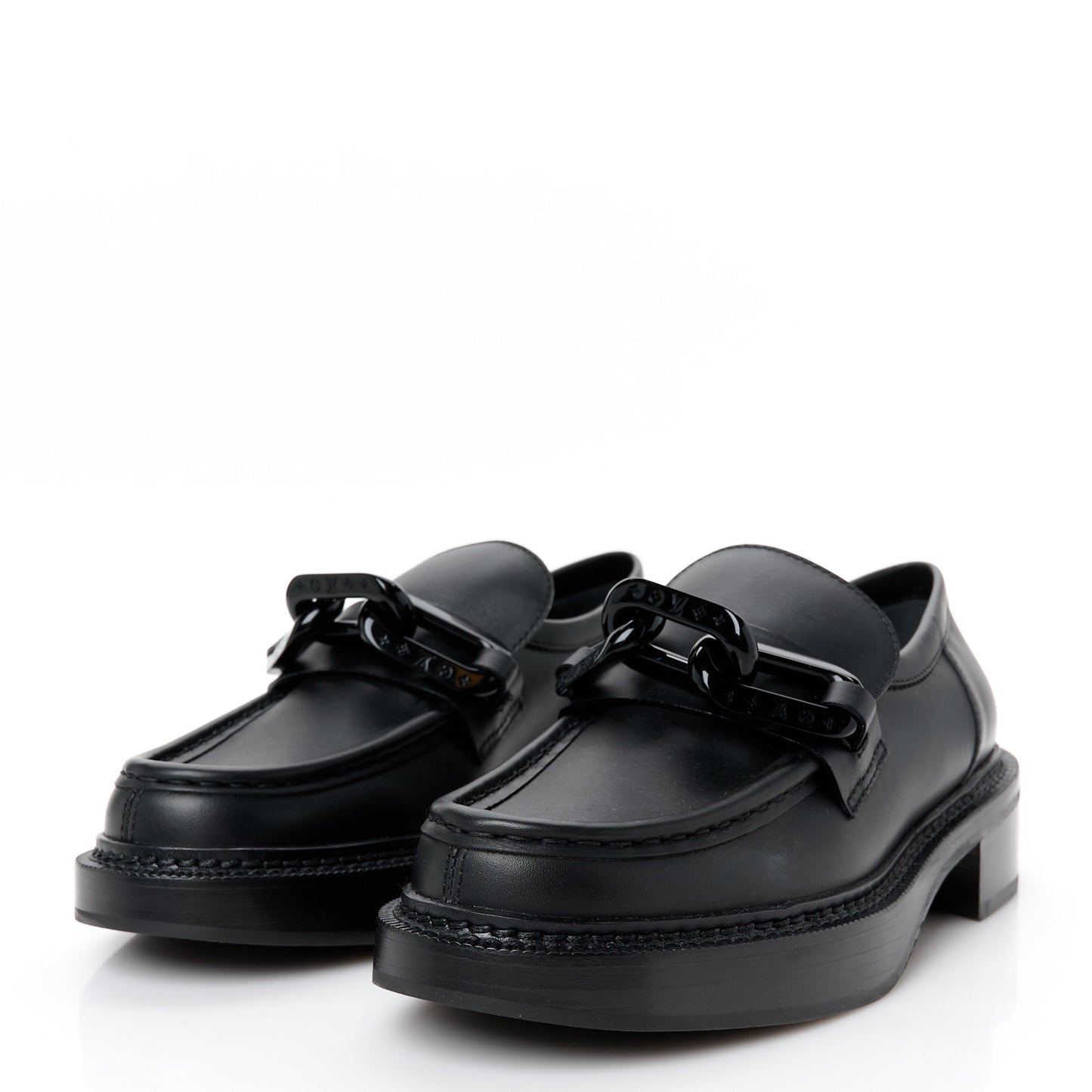 Calfskin Oversized Chain Academy Loafers 37 Black