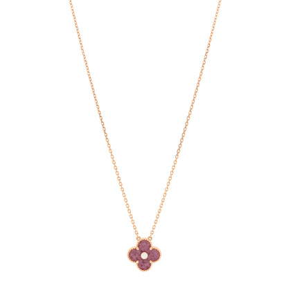 Van Cleef & Arpels 18K Rose Gold Diamond Rhodonite Vintage Alhambra Pendant Necklace 1 of 5