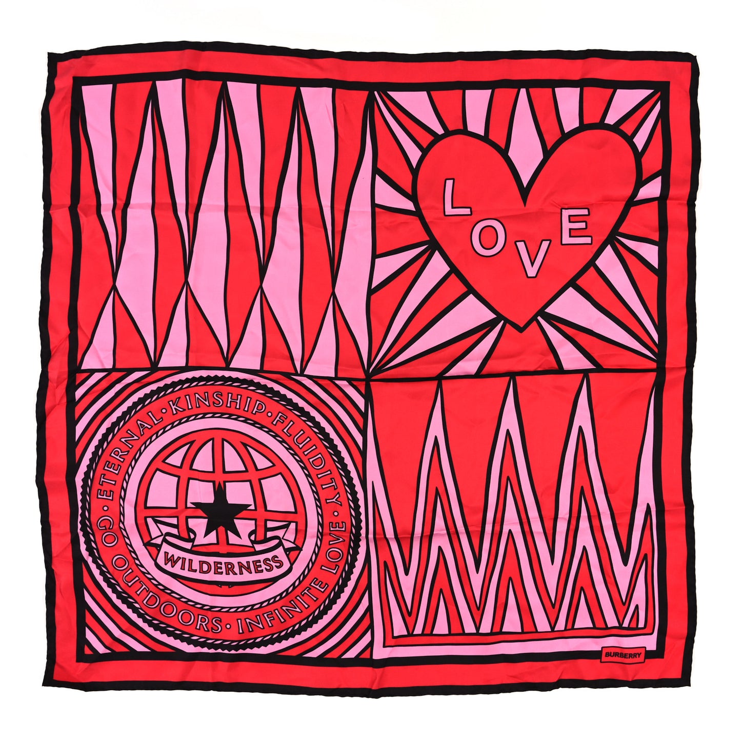 Silk Heart Crest Print Square Scarf Bright Red