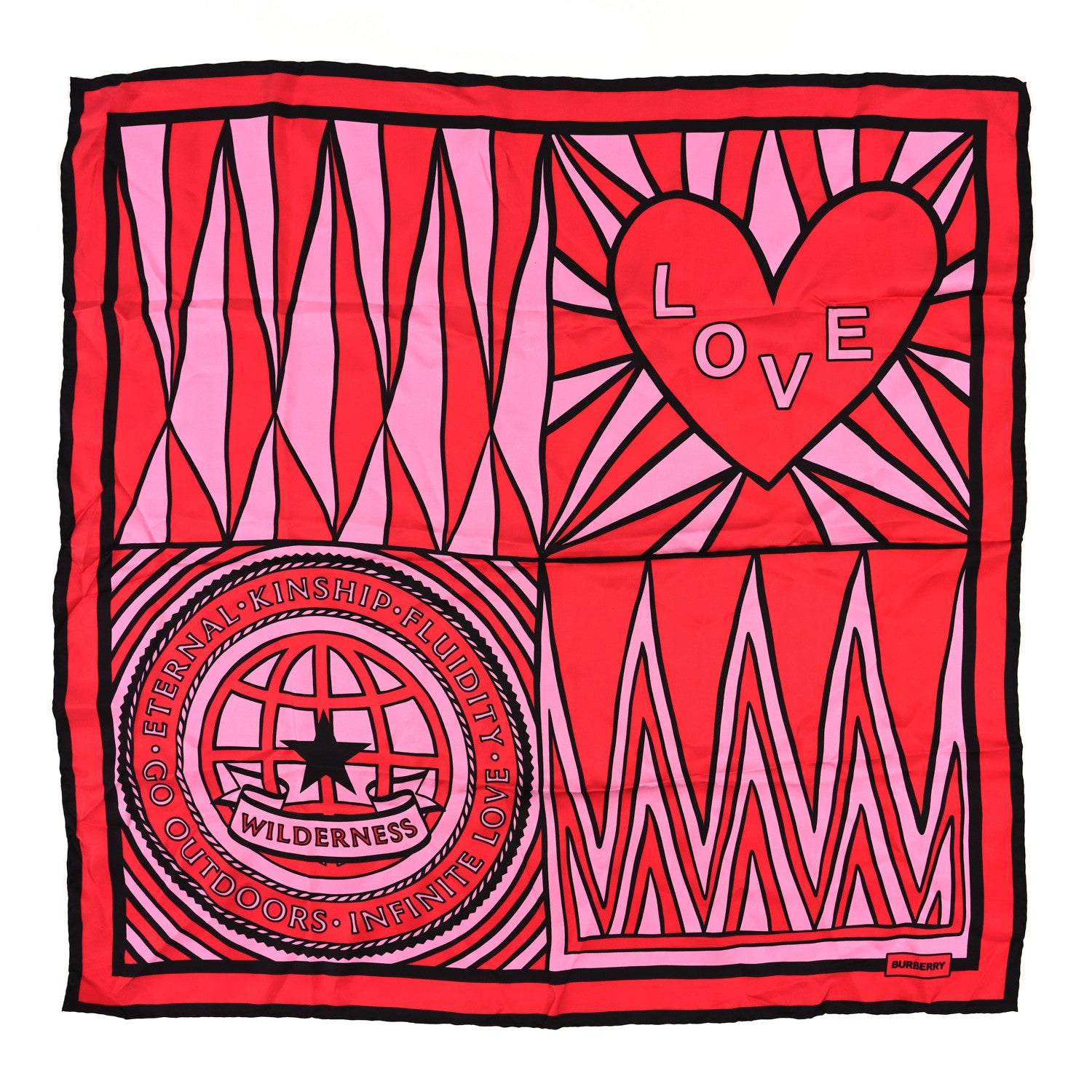 Burberry Silk Heart Crest Print Square Scarf Bright Red 1 of 3