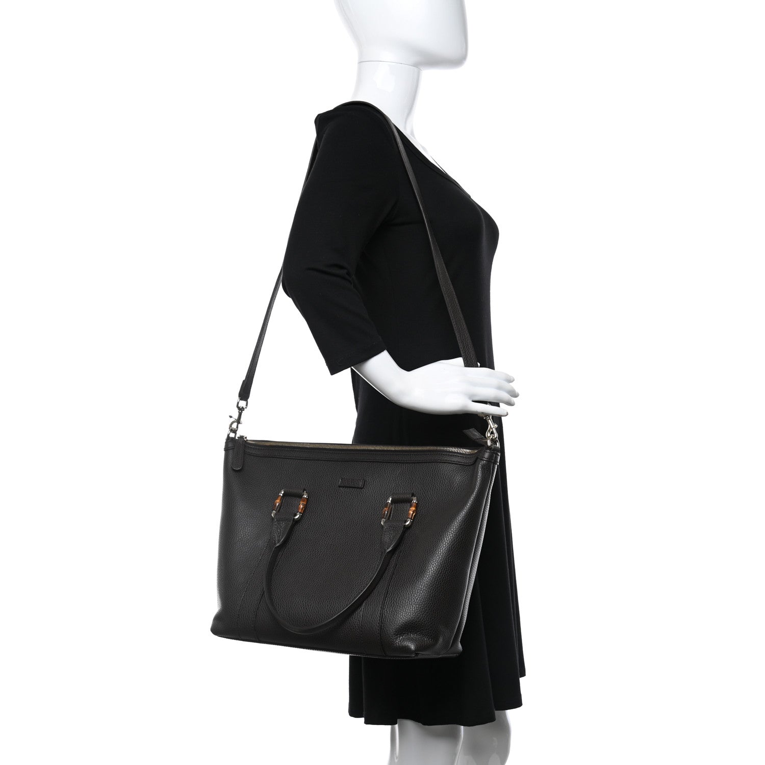 Gucci Calfskin Bamboo Top Handle Tote Dark Brown 2 of 9