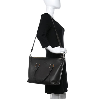 Gucci Calfskin Bamboo Top Handle Tote Dark Brown 2 of 9