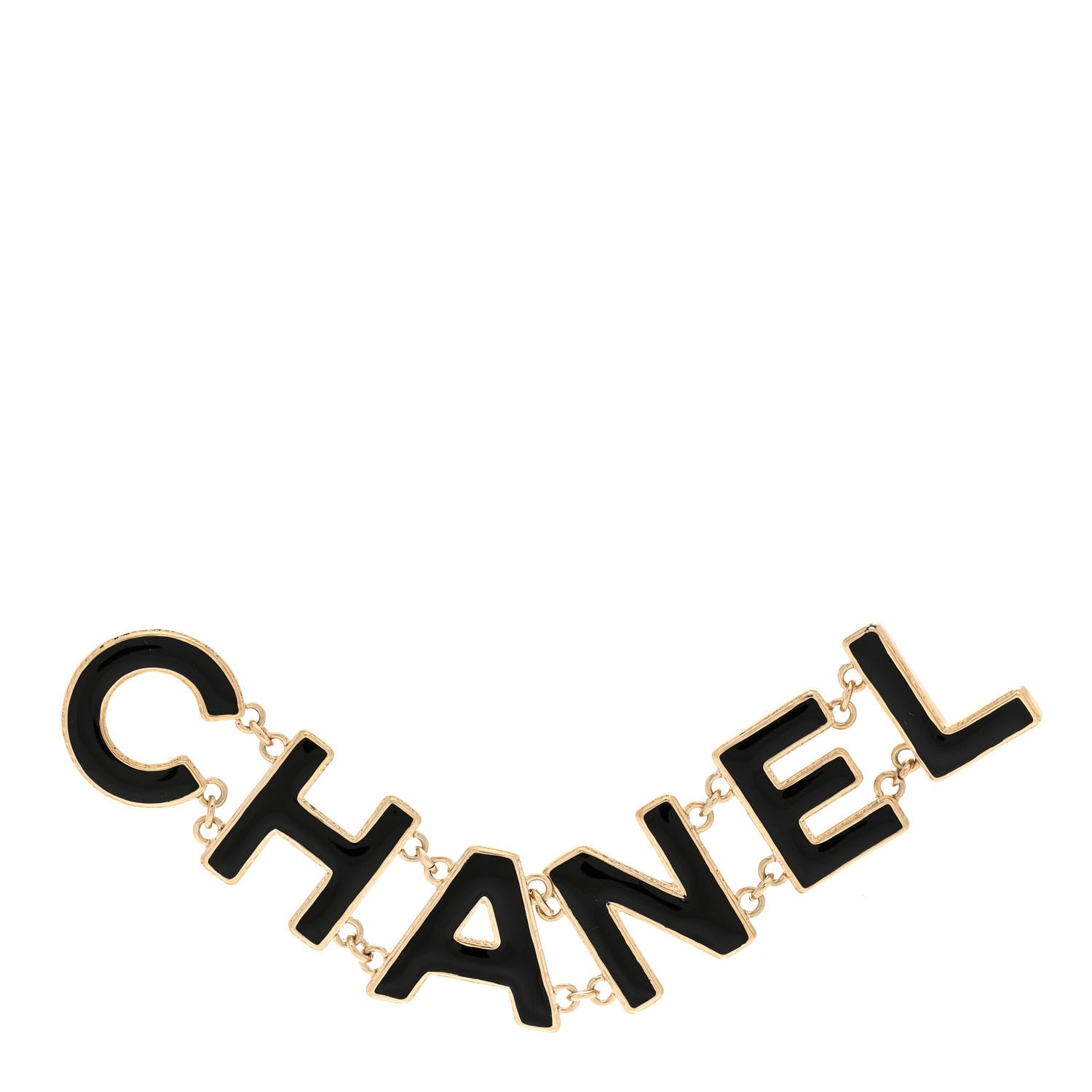 Chanel Metal Enamel Cha-Nel Logo Brooch Black Gold 1 of 5
