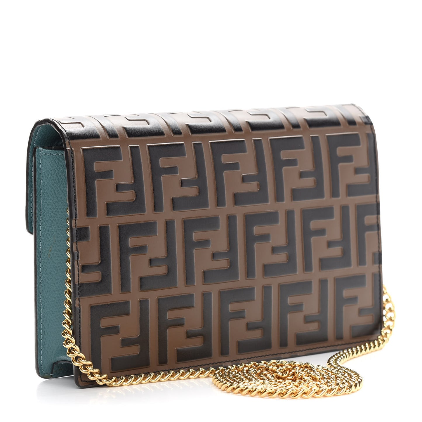 Vitello Cruise F is Fendi Bi-Color FF 1974 Embossed Medium Envelope Wallet On Chain Maya Black Azzurro Merlino