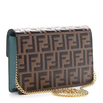 Fendi Vitello Cruise F is Fendi Bi-Color FF 1974 Embossed Medium Envelope Wallet On Chain Maya Black Azzurro Merlino 3 of 9