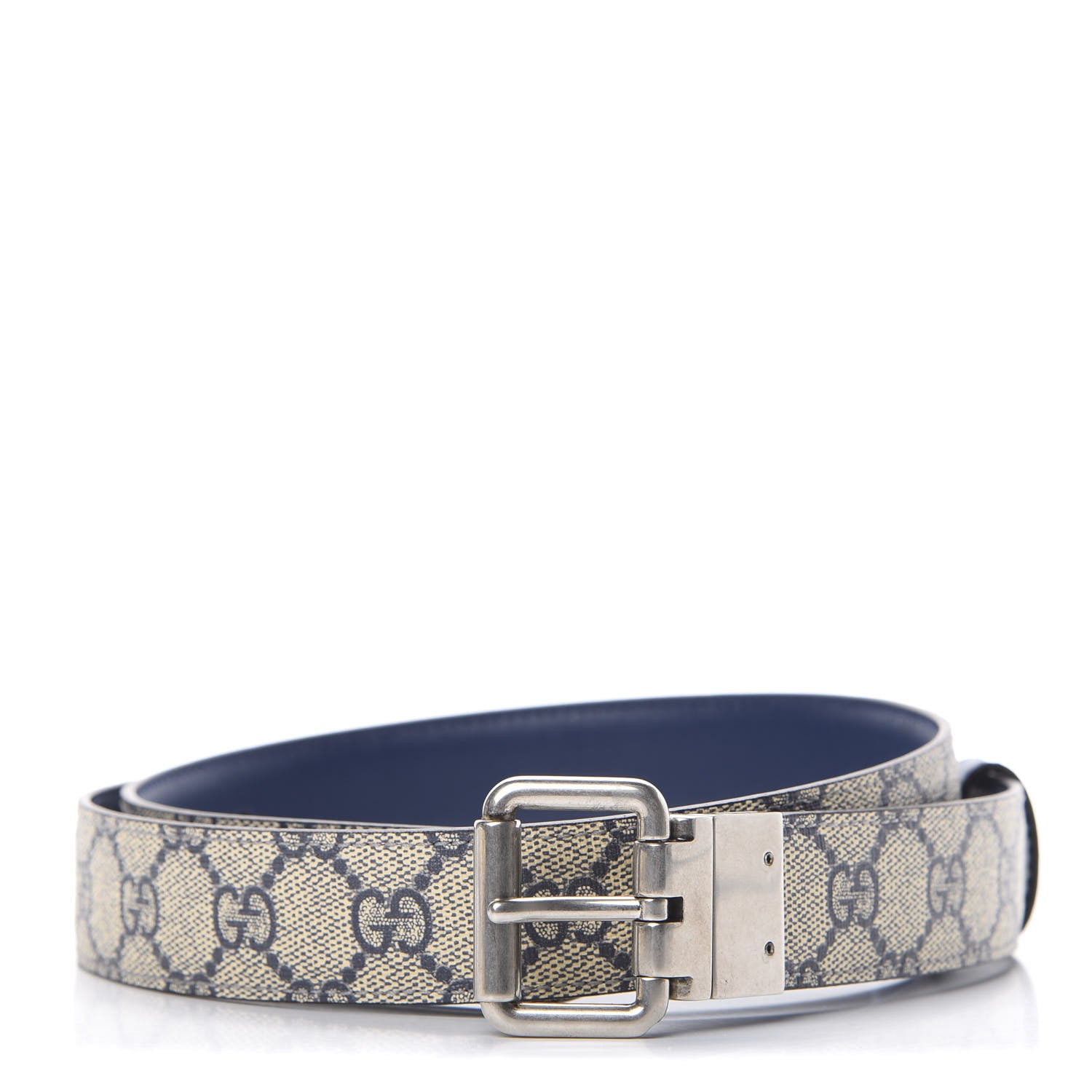 Gucci Selleria Calfskin GG Supreme Monogram Reversible 30mm Belt 95 38 Blue Beige 1 of 5